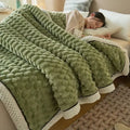 Plush cream & black textured flannel fleece blanket bedroom throw