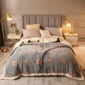 Plush cream floral fleece wool blanket for bedroom