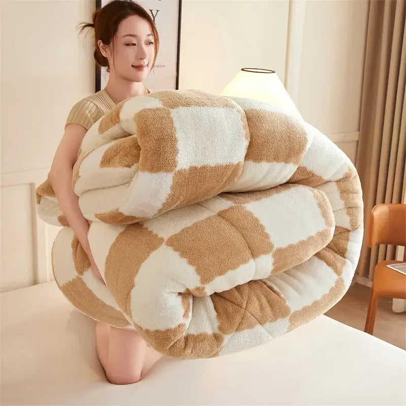 Plush navy & white cozy checkerboard duvet blanket bedroom fleece