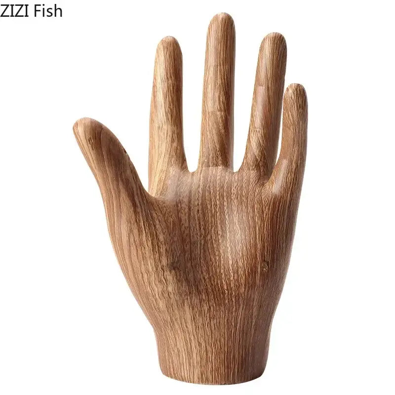 Polished wood grain hand palm sculpture living room decor