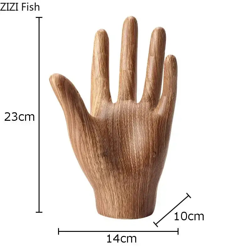 Polished wood grain hand palm sculpture living room decor