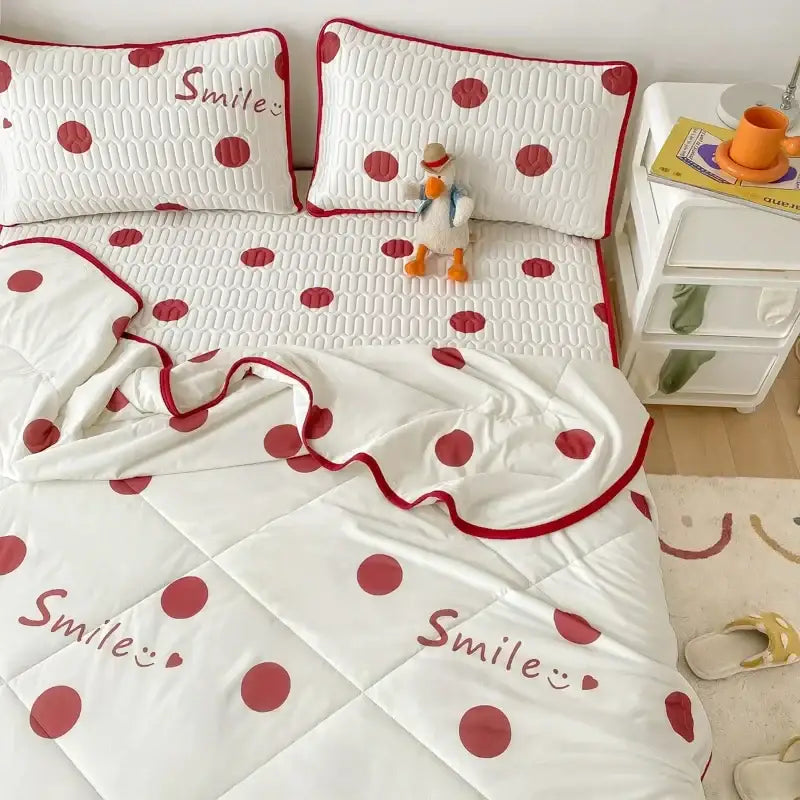 Polka dot smile white & red cool comforter set bedroom ruffled bedding