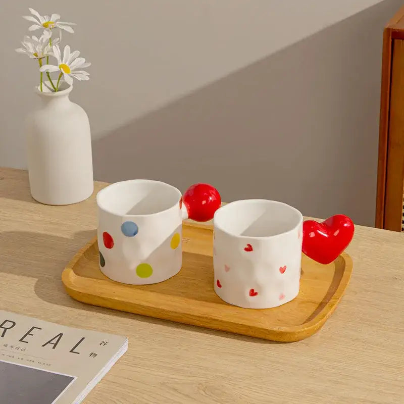 Polka dot white heart design ceramic mug set kitchen cups