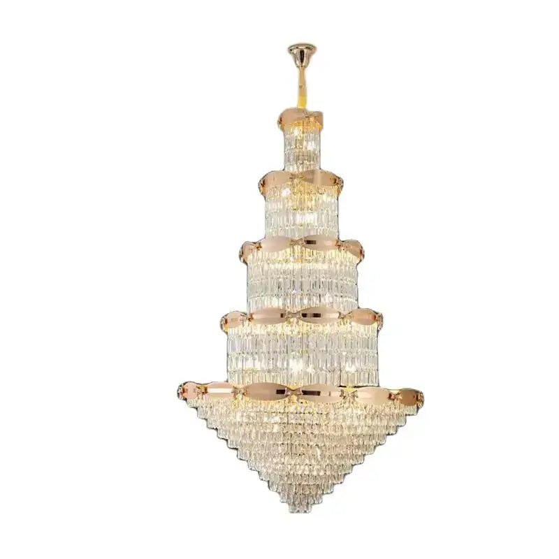 Post-modern gold grand hall crystal chandelier spiral staircase light