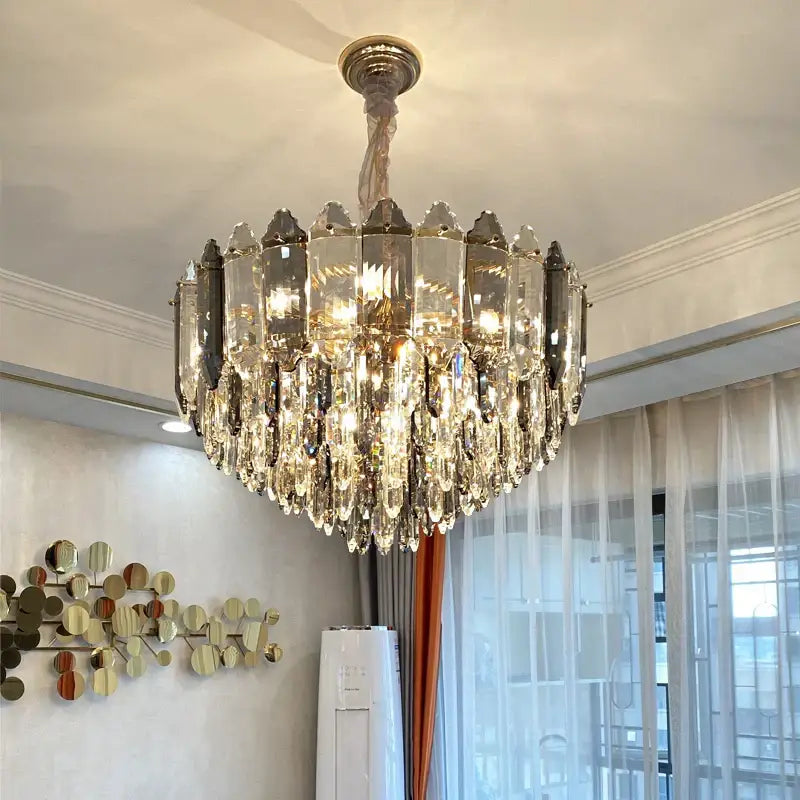 Post modern silver & brass decorbites crystal chandelier living room