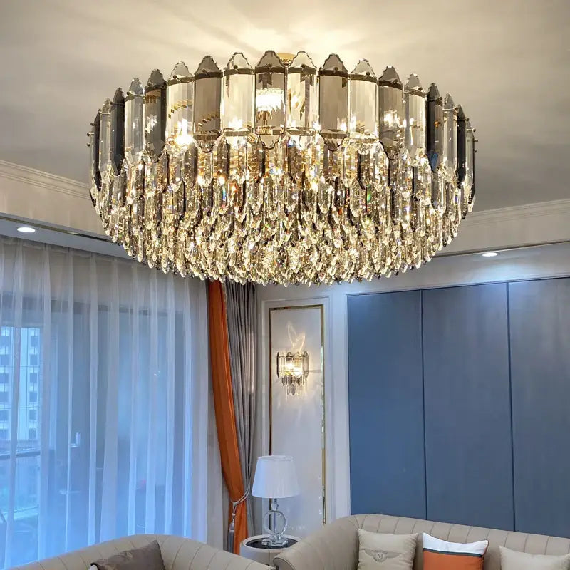 Post modern silver & brass decorbites crystal chandelier living room