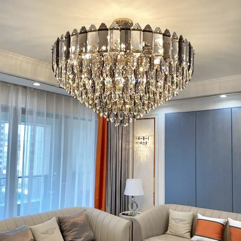Post modern silver & brass decorbites crystal chandelier living room