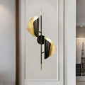 Postmodern black & gold ribbed leaf wall light for staircase