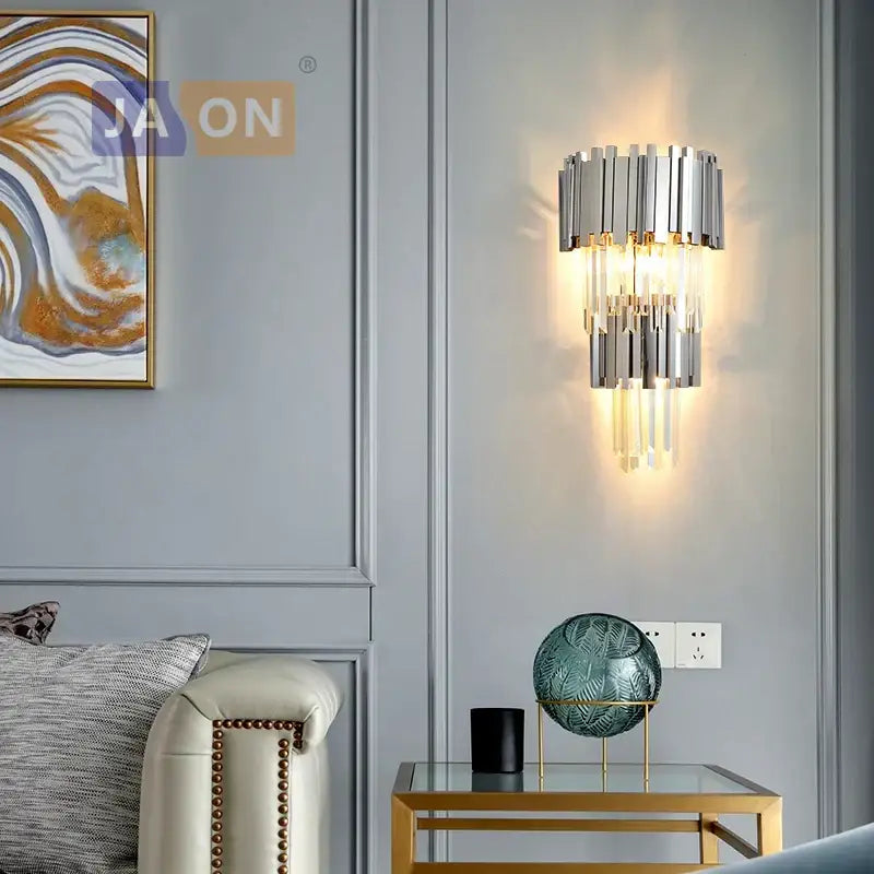Postmodern crystal golden led wall sconce living room art deco light