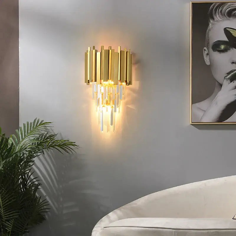 Postmodern crystal golden led wall sconce living room art deco light