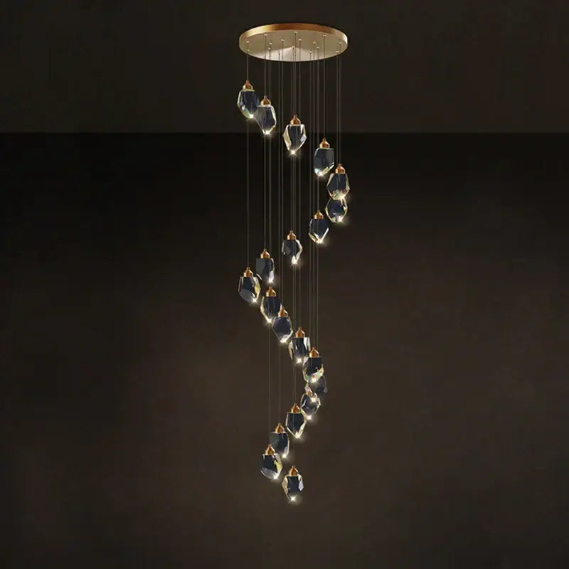 Postmodern crystal stone copper chandelier for staircase lighting