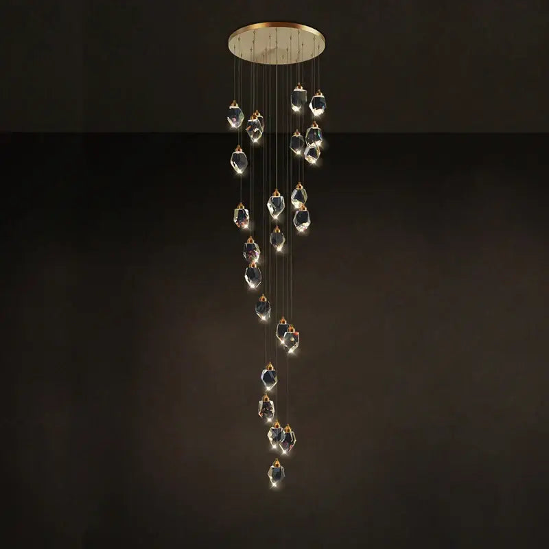 Postmodern crystal stone copper chandelier for staircase lighting