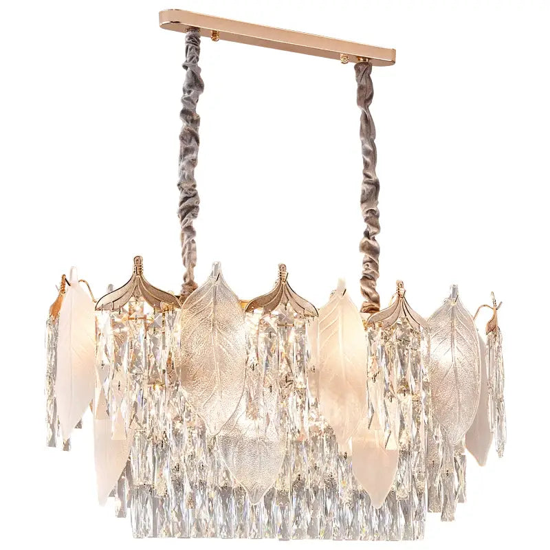 Postmodern gold crystal leaves chandelier for living room