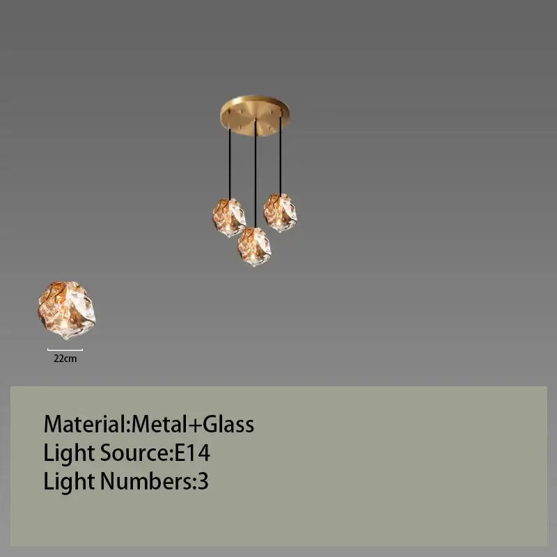Postmodern gold irregular glass led chandelier dining room light