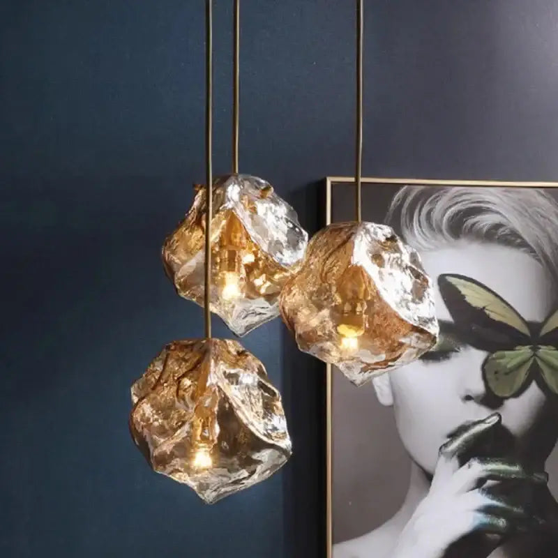 Postmodern gold irregular glass led chandelier dining room light