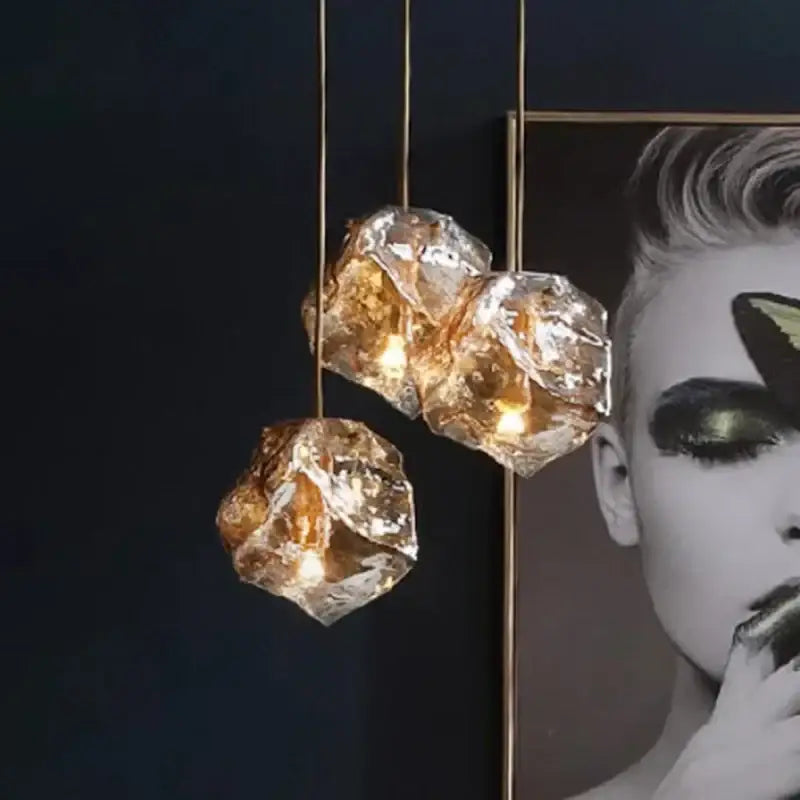 Postmodern gold irregular glass led chandelier dining room light