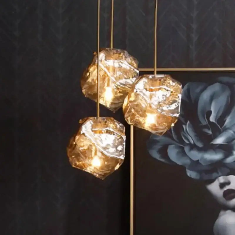 Postmodern gold irregular glass led chandelier dining room light