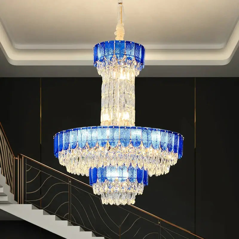 Postmodern multi-layer black crystal chandelier living room light