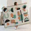 Psychedelic ethnic tapestry sofa blanket olive & pink living room