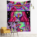 Psychedelic green star girl tapestry bedroom wall decor
