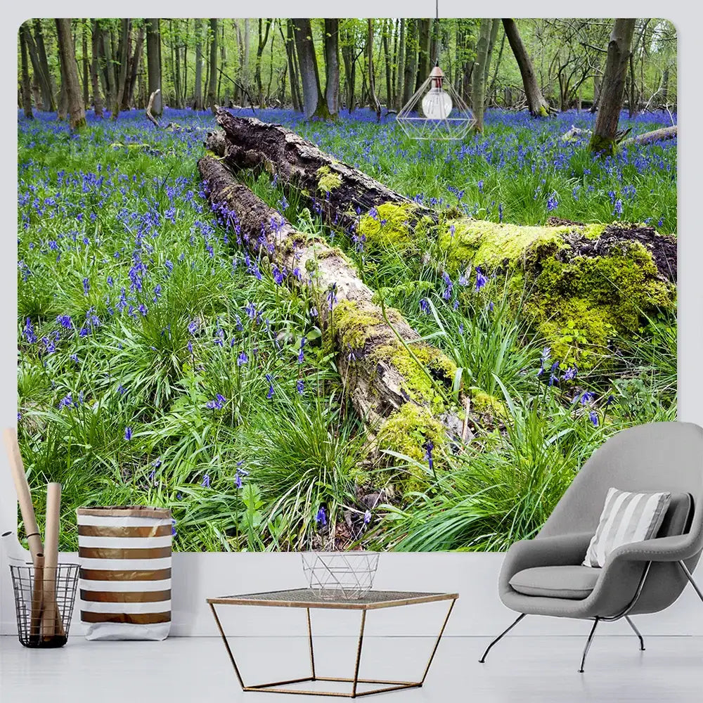 Psychedelic moss green forest view tapestry bedroom wall decor