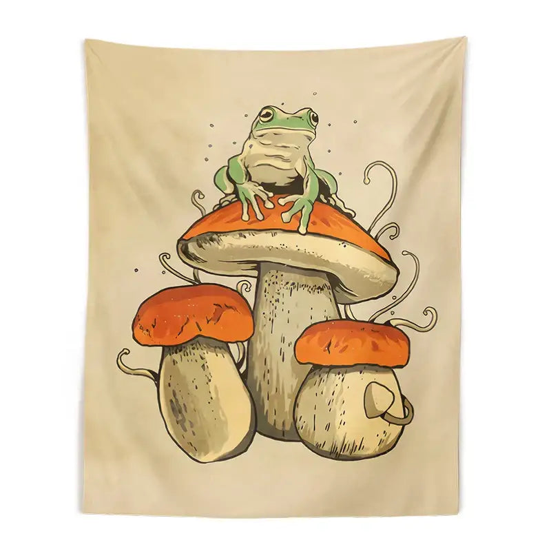 Psychedelic teal frog mushroom tapestry bedroom wall hanging