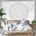 Psychedelic white & grey mandala tapestry bedroom wall art