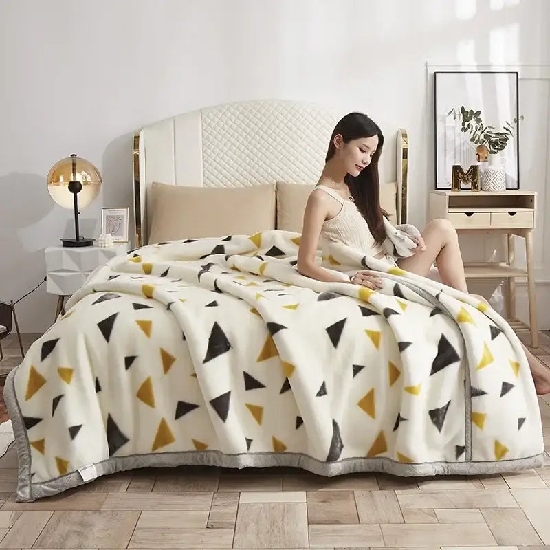 Purple & cream double layer raschel blanket bedroom throw