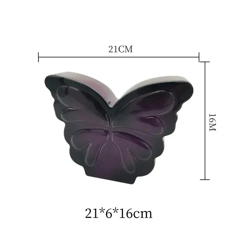 Purple glossy dark butterfly ceramic bow vase living room decor