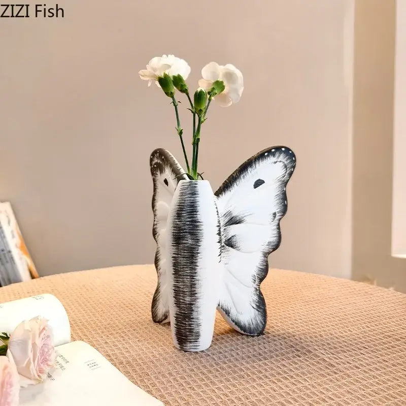 Purple glossy dark butterfly ceramic bow vase living room decor