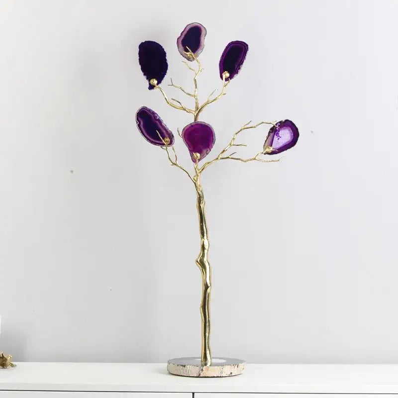 Purple & teal agate tree metal handicraft living room decor