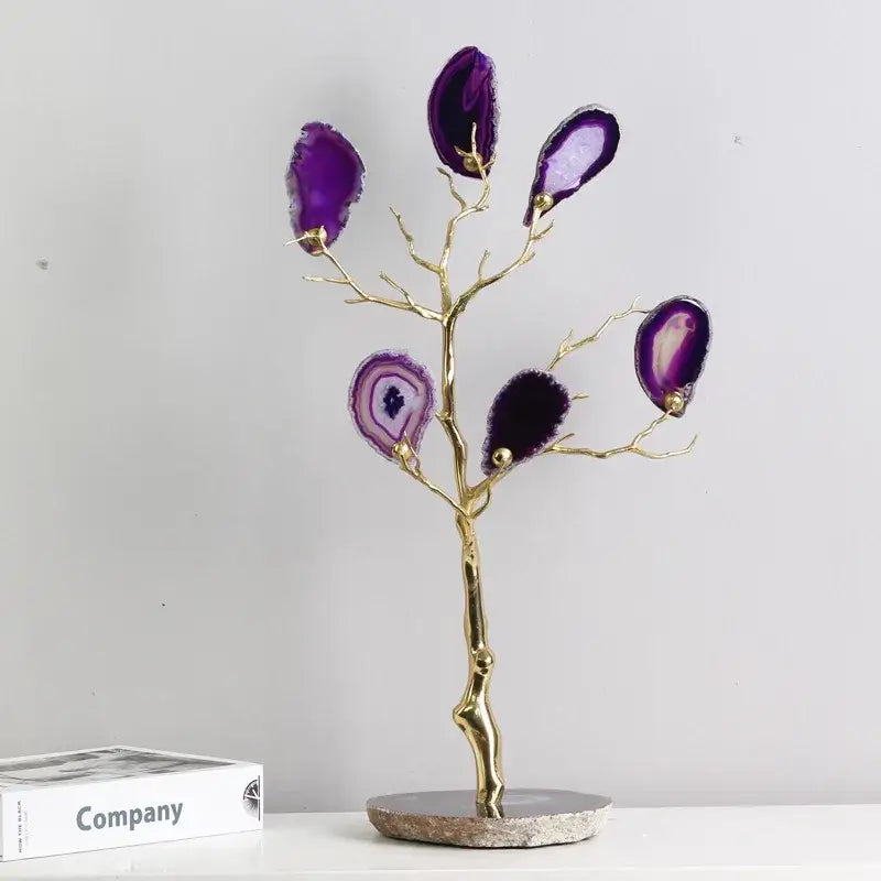 Purple & teal agate tree metal handicraft living room decor
