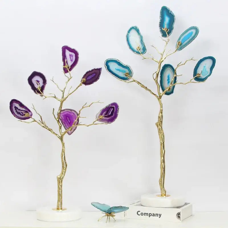 Purple & teal agate tree metal handicraft living room decor