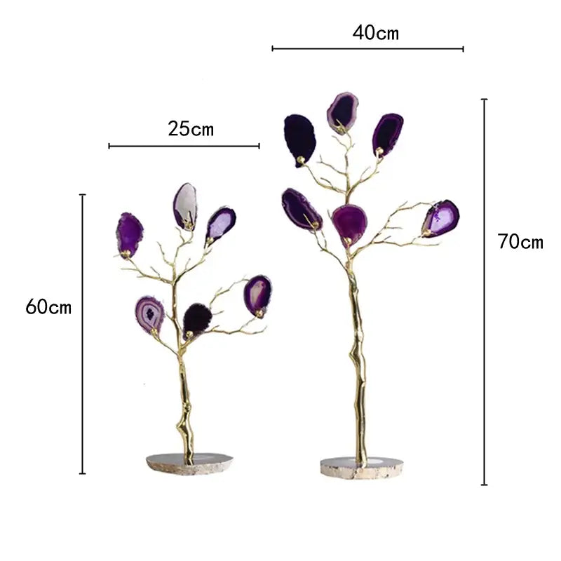 Purple & teal agate tree metal handicraft living room decor