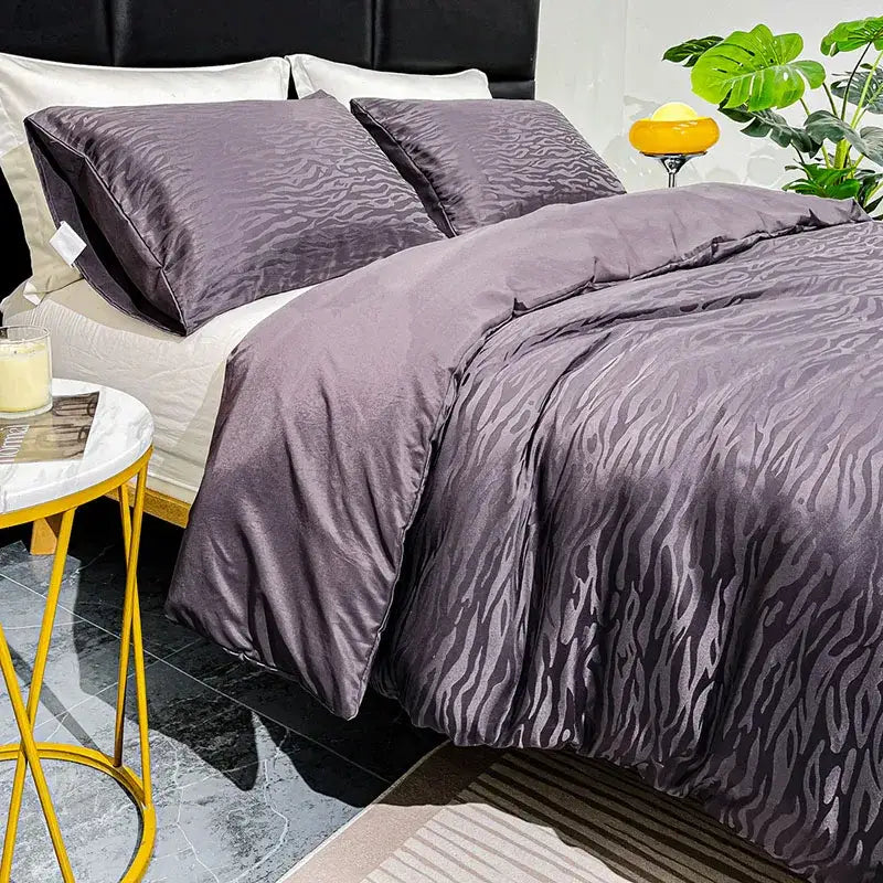 Purple zebra print satin duvet cover set bedroom luxury quilt kit