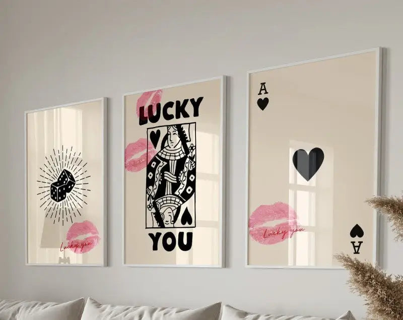 Queen of hearts pink framed art set bedroom wall art
