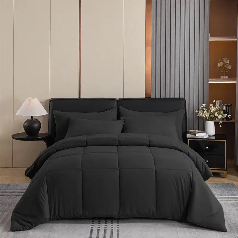 Quilted black decorbites cozy queen king duvet pillowcase set bedroom