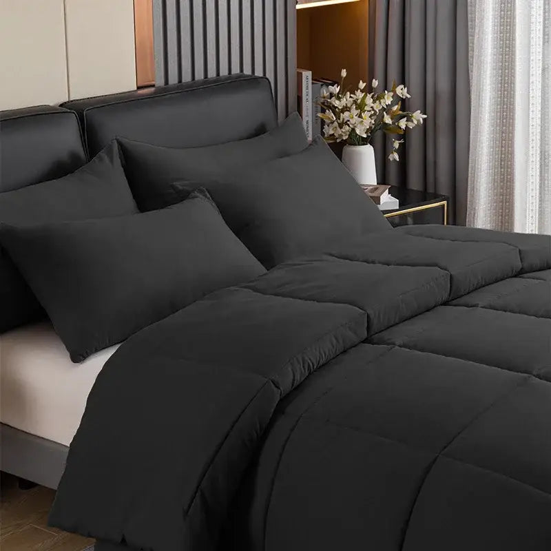 Quilted black decorbites cozy queen king duvet pillowcase set bedroom