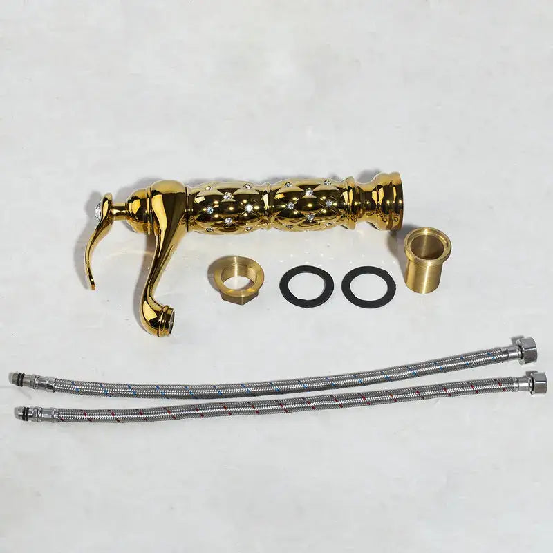Quilted diamond decorbites golden plated bathroom basin faucet