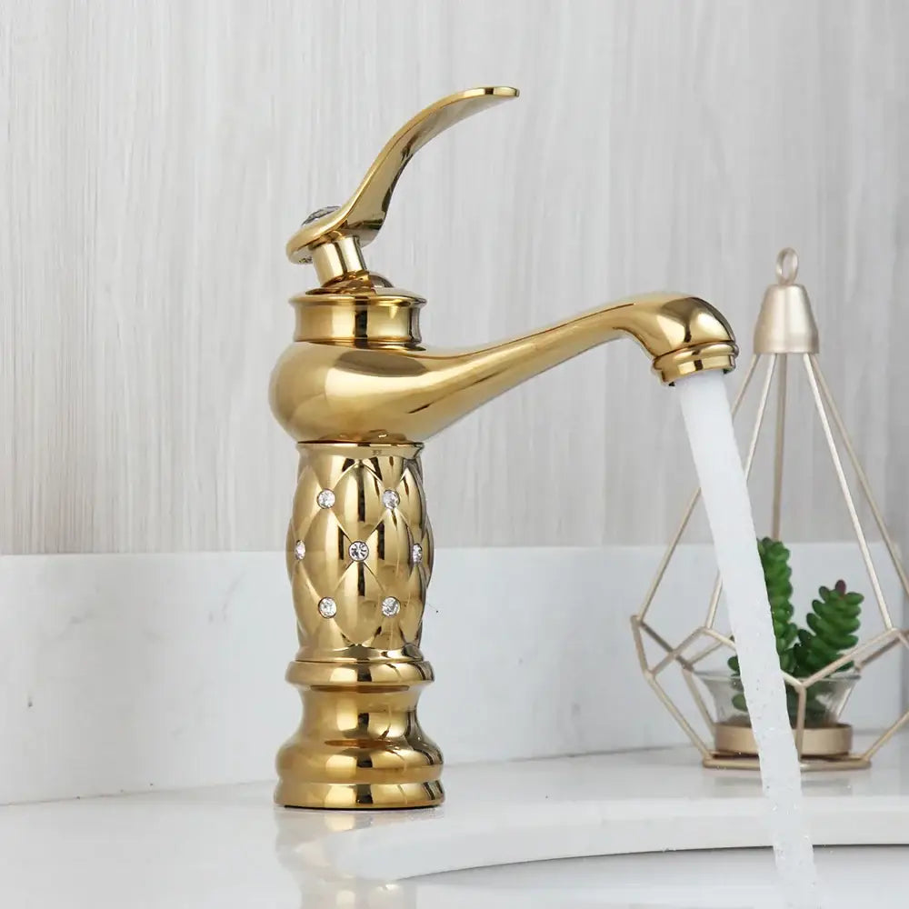 Quilted diamond decorbites golden plated bathroom basin faucet