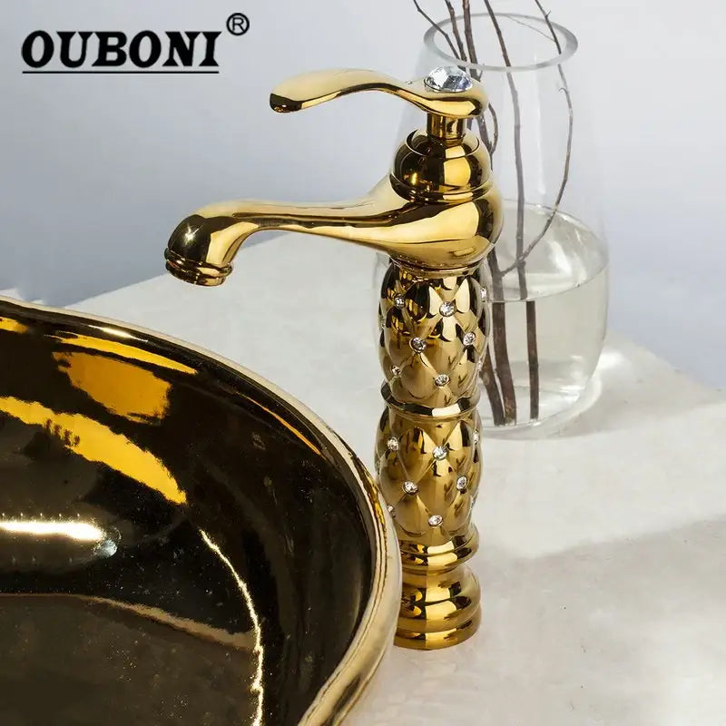 Quilted diamond decorbites golden plated bathroom basin faucet