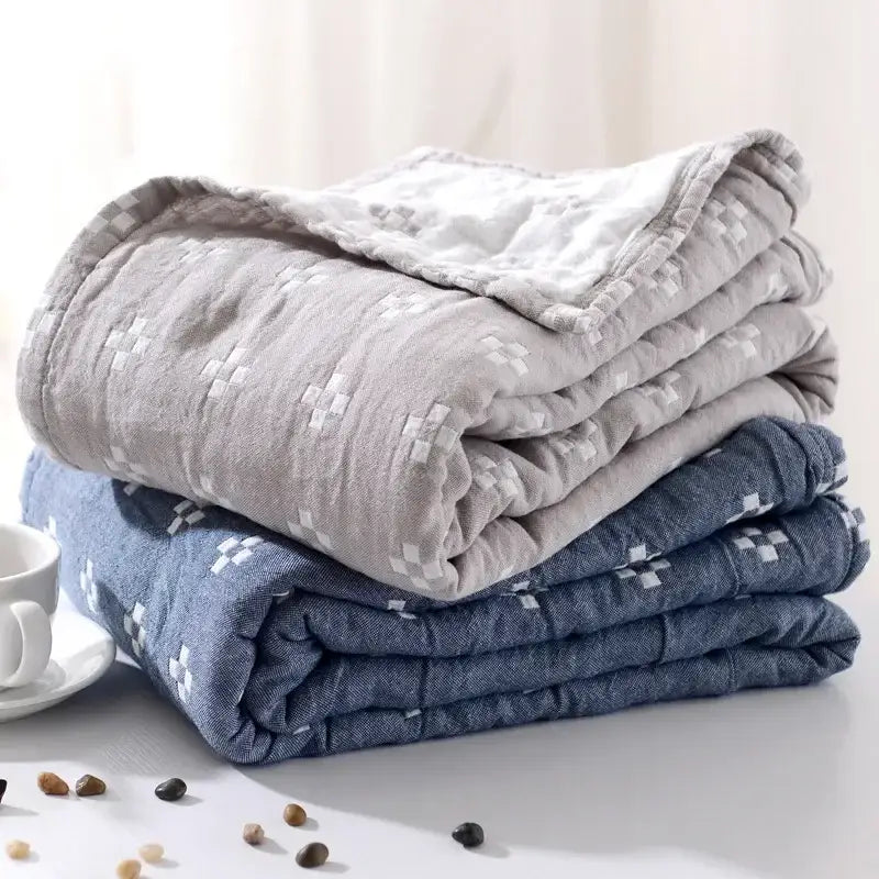 Quilted gray & blue decorbites cotton summer blanket bedroom bedspread