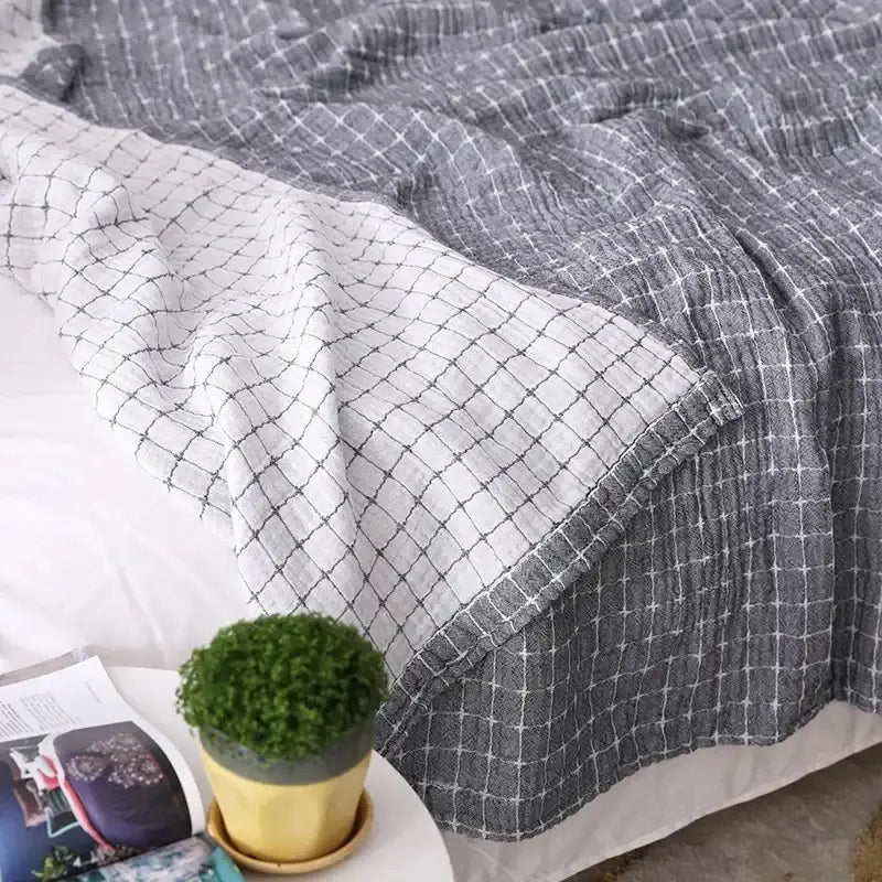 Quilted gray & blue decorbites cotton summer blanket bedroom bedspread