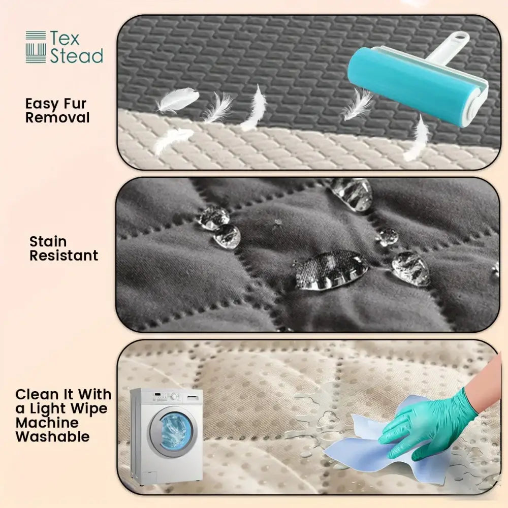 Quilted gray waterproof dog bed cover bedroom non slip pad