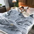 Quilted light blue & white coral fleece blanket bedroom bedding