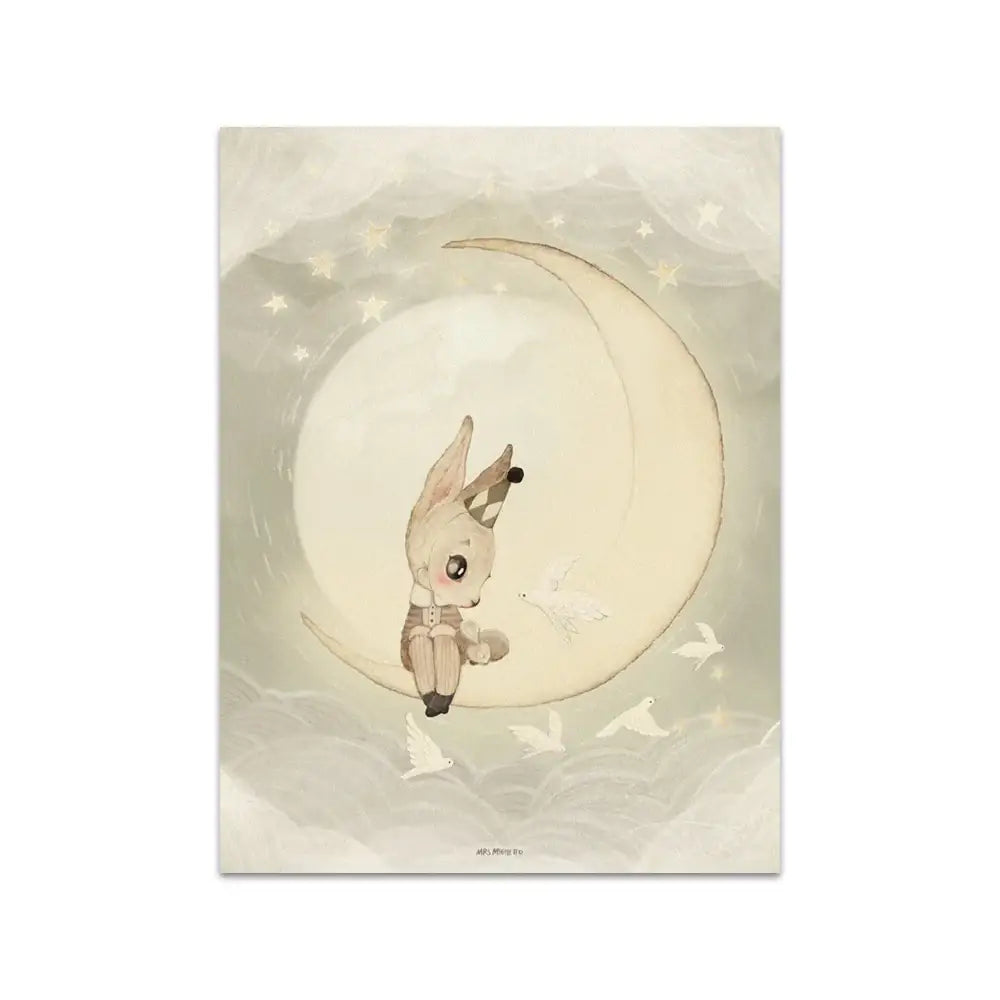 Beige rabbit girl canvas framed wall art set kids room