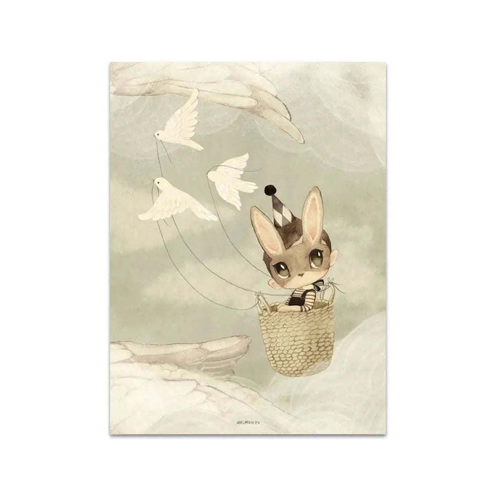 Beige rabbit girl canvas framed wall art set kids room