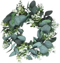 Realistic eucalyptus leaf wreath with white flowers living room decor