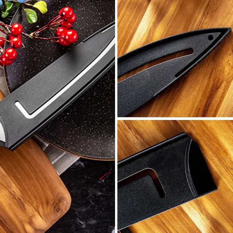 Red and silver striped knife blade protector cover kitchen guard