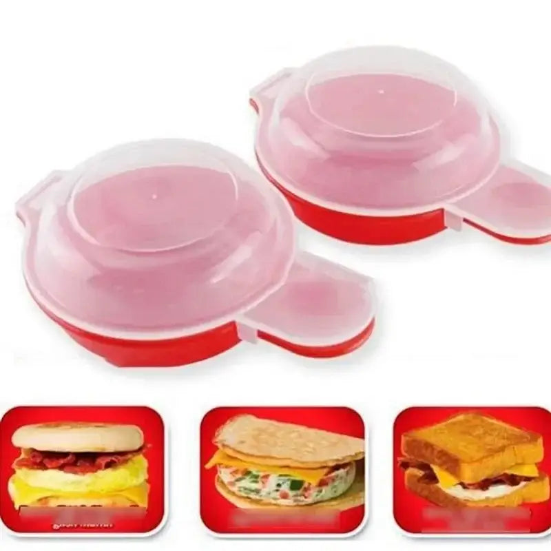 Red and translucent easy eggwich microwave cooker kitchen burger press
